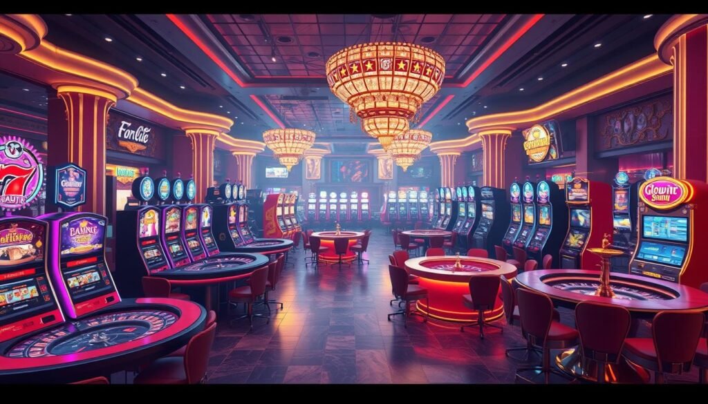 Vibrant and captivating casino atmosphere showcasing a wide array of Glowin Beaute gaming options. Immersive 3D scene with elaborately designed slot machines, roulette tables, and other casino staples arranged in a visually striking layout. Warm lighting creates a lively mood, while high-quality textures and materials give a sense of luxurious sophistication. Capture the excitement and allure of the Glowin Beaute gaming experience, inviting the viewer to explore the diverse selection of thrilling casino games. Vibrant and captivating casino atmosphere showcasing a wide array of Glowin Beaute gaming options. Immersive 3D scene with elaborately designed slot machines, roulette tables, and other casino staples arranged in a visually striking layout. Warm lighting creates a lively mood, while high-quality textures and materials give a sense of luxurious sophistication. Capture the excitement and allure of the Glowin Beaute gaming experience, inviting the viewer to explore the diverse selection of thrilling casino games.