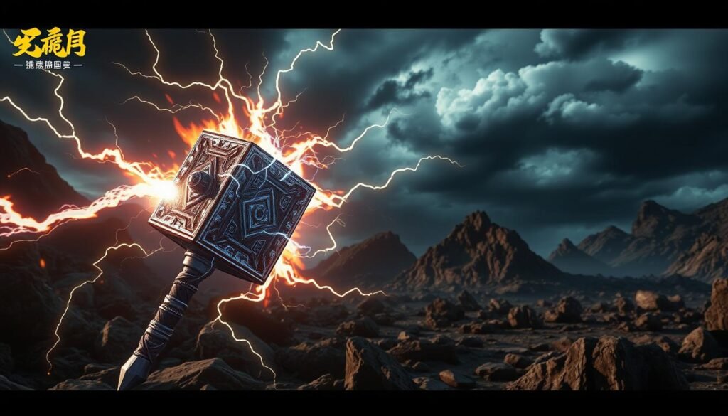 A dynamic action scene of the testing version of Thor's Hammer, UTown's "雷神之鎚測試版", with intricate details and striking lighting. In the foreground, the hammer glows with a powerful electric charge, surrounded by swirling energy. The middle ground features a rugged, rocky landscape, with dramatic shadows and highlights. In the background, a stormy sky with ominous clouds sets the tone, hinting at the Hammer's immense power. The overall composition conveys a sense of awe and intensity, showcasing the potential of this testing version to enhance gameplay skills. A dynamic action scene of the testing version of Thor's Hammer, UTown's "雷神之鎚測試版", with intricate details and striking lighting. In the foreground, the hammer glows with a powerful electric charge, surrounded by swirling energy. The middle ground features a rugged, rocky landscape, with dramatic shadows and highlights. In the background, a stormy sky with ominous clouds sets the tone, hinting at the Hammer's immense power. The overall composition conveys a sense of awe and intensity, showcasing the potential of this testing version to enhance gameplay skills.