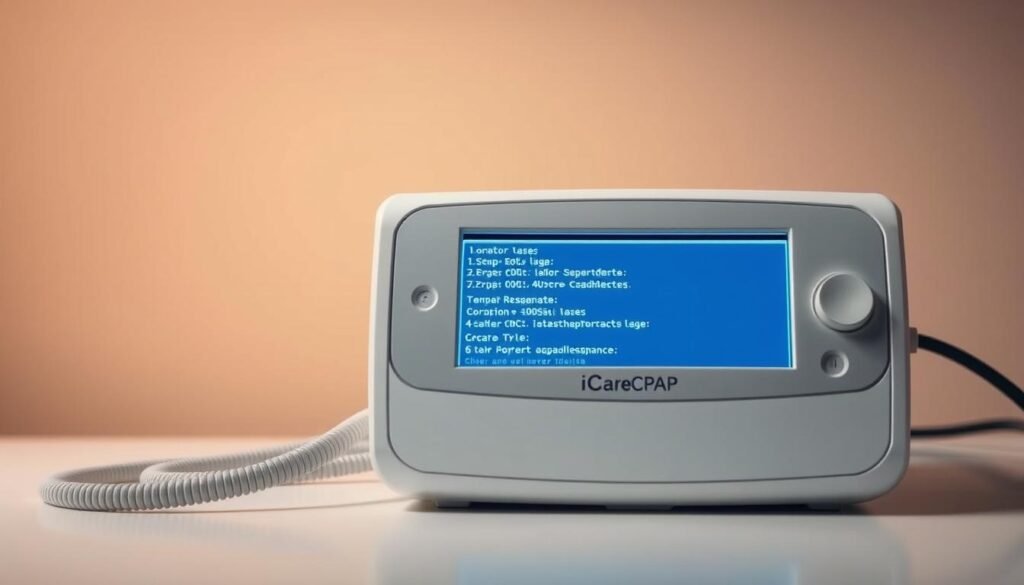 A sleek, white iCareCPAP machine rests on a minimalist table, its display panel illuminated with a series of diagnostic codes. The machine is set against a clean, neutral background, allowing the user interface to take center stage. Soft, diffused lighting casts a warm glow, creating a sense of thoughtful examination. The composition emphasizes the technical details of the device, inviting the viewer to closely inspect and decipher the error messages. The overall atmosphere is one of precision and problem-solving, setting the stage for a deeper understanding of sleep apnea device maintenance and repair. A sleek, white iCareCPAP machine rests on a minimalist table, its display panel illuminated with a series of diagnostic codes. The machine is set against a clean, neutral background, allowing the user interface to take center stage. Soft, diffused lighting casts a warm glow, creating a sense of thoughtful examination. The composition emphasizes the technical details of the device, inviting the viewer to closely inspect and decipher the error messages. The overall atmosphere is one of precision and problem-solving, setting the stage for a deeper understanding of sleep apnea device maintenance and repair.